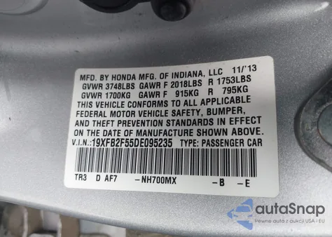 2013 Honda Civic Lx из США, поврежденный, VIN 19XFB2F55DE095235